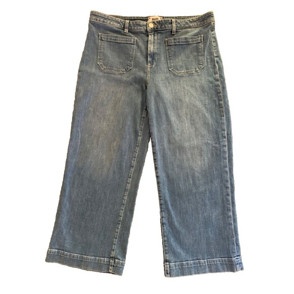 Paige Jeans Patch Pocket Nellie Crop Size 32 Blue Hyden Wash Wide Leg High Rise - Picture 8 of 11